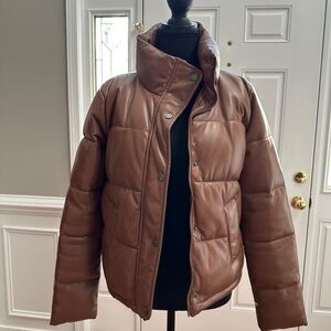 Hollister Brown Leather Puffer Jacket